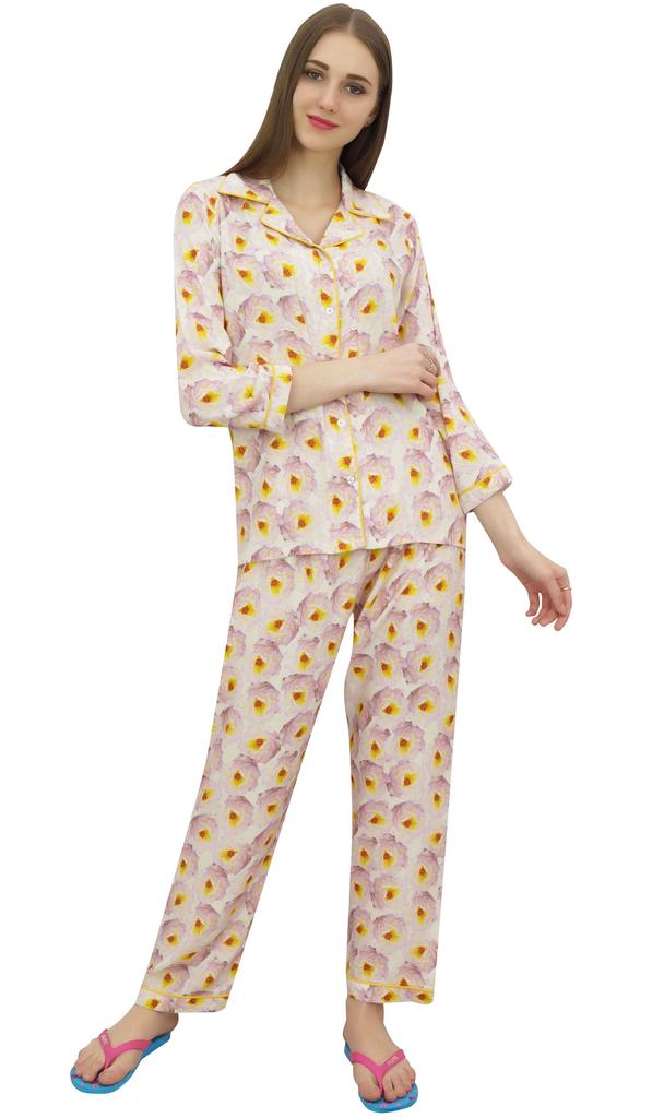 Bimba Женский комплект из пижамы и брюк с принтом Off-White с длинным рукавом