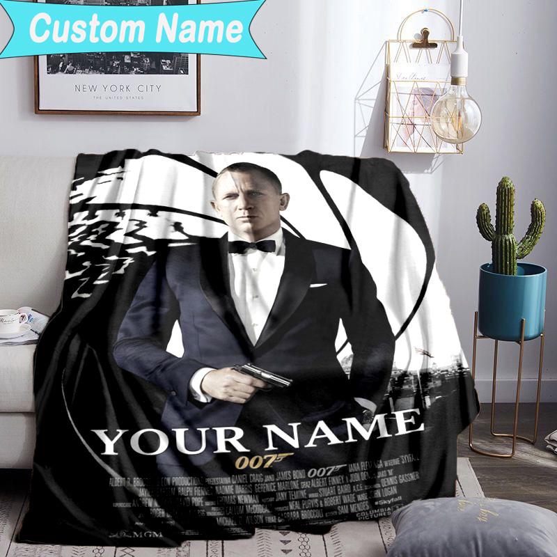 Custom Name Blanket James Bond Movie Collage Blanket Bedding Blanket for Travel, Camping, Living Rooms, Offices, Sofas, Fan Christmas gift