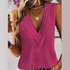 Весенне-летние топы Женская мода Элегантный однотонный V-образный вырез Плиссированный Удобный Повседневный Большой размер Без рукавов Женские жилеты Жилет