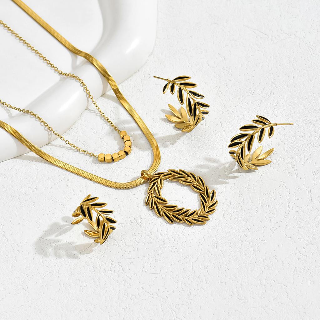 Стильное и простое по стилю кольцо, женское ожерелье, комплект украшений, дизайн в виде листьев, стекающих с масла, серьги, длинная цепочка.