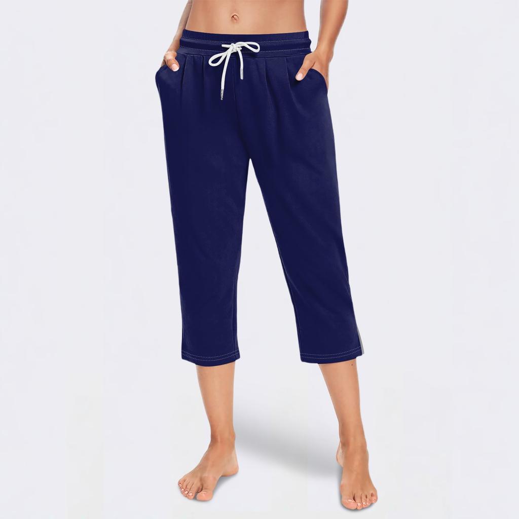 Women's Loose Mid-Low Waist Cropped Casual Drawstring Cropped Pants