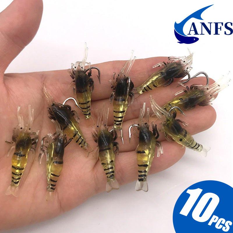 10pcs Soft Silicone Luminous Simulation Shrimp Shaped Fishing Lure With Hook, Bait Kit For Outdoor, Fishing Accessories