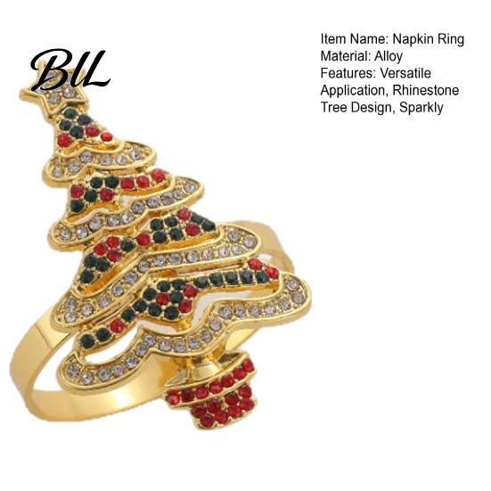 Rhinestone Napkin Rings Christmas Tree Ring, Alloy Holder, Winter Metal Holders Holiday Band for Dinner Parties Table Decoration Decor
