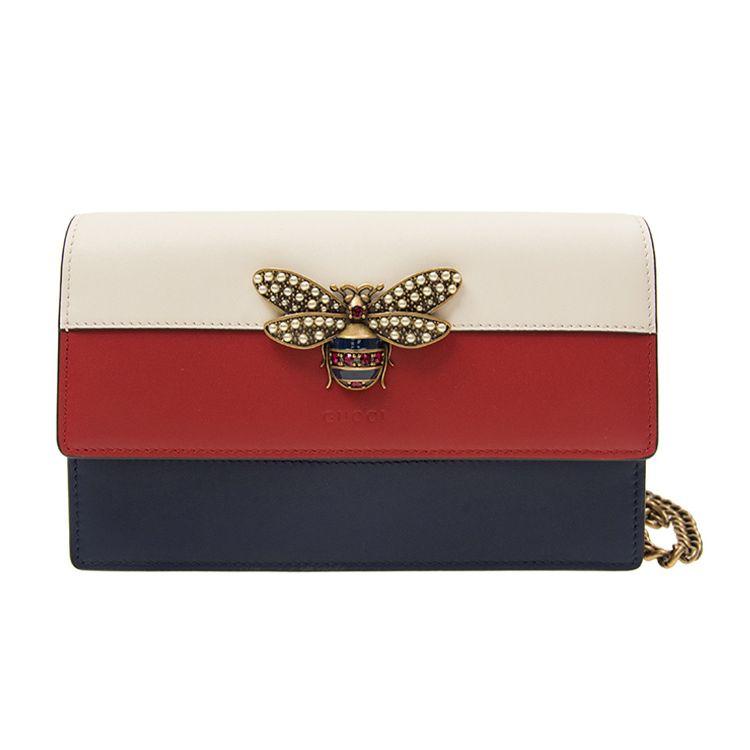 Gucci Королева Маргарет Металлическая Пчела Декорация Дизайн Color Block Съемный Ремень на Плечо Кожаная Сумка Кроссбоди Женские сумки 476079-DYWPT-4160