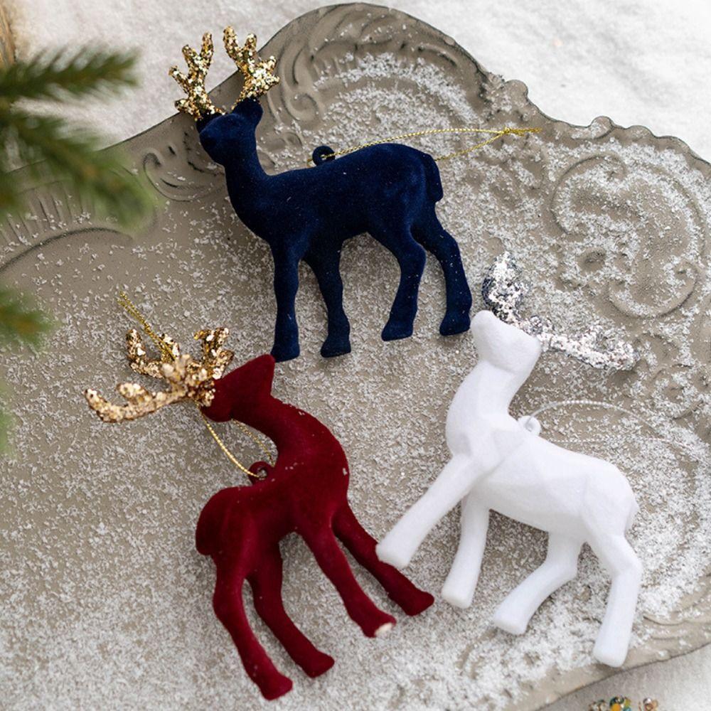 Glittering Glitter Deer Decor Flocking Fabric PVC Christmas Deer Lovely Xmas Tree Pendant Home