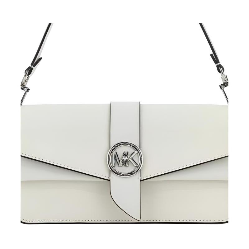 Michael Kors Гринвич Стерлинговое Серебро Логотип Буквой Логотип Флип-флип Фурнитура Пряжка Кожа Сафьяно Сумка-конверт Сумка на плечо Средняя Женская Белая