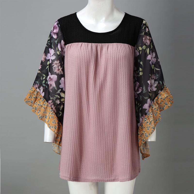 Весенне-осенняя свободная футболка с рукавом «летучая мышь» с принтом, женская мода, элегантная футболка больших размеров, женские повседневные винтажные офисные женские футболки, женская одежда 24575