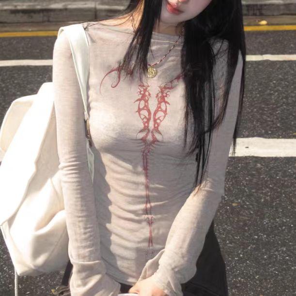 Винтажная эмо-одежда 90-х годов E-girl с графическим принтом Y2K, футболка в стиле гранж, женская футболка в стиле Харадзюку в стиле ретро с длинными рукавами, уличная одежда в стиле гот-панк