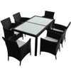 VidaXL Garden Dining Furniture 7 Pcs with Cushions Woven Resin Black