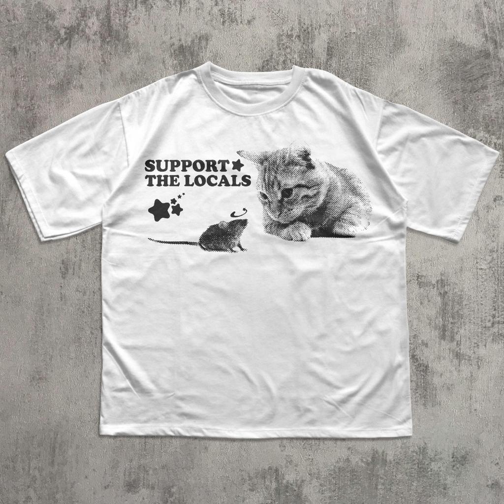 Support The Locals Y2k Cat And Mouse T-shirt, Vintage Graphic Cats Tee, Retro Kitten Shirt, Cats Lover Gift, Unisex Cotton Tshirt, Silly Tee