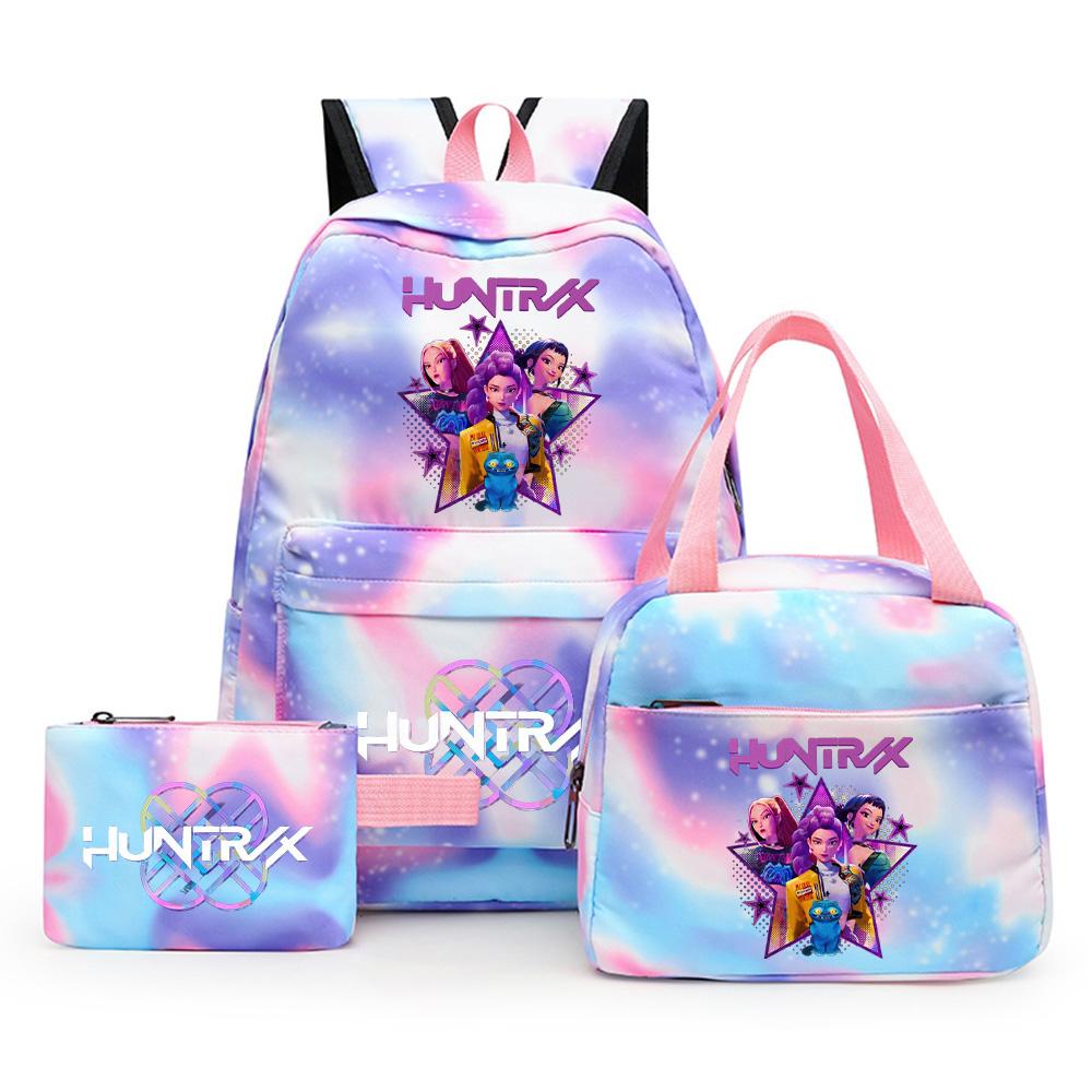 3Pcs/set Anime Cute Kpop Printed Backpack with Lunch Bag Pencil Case for Teenager Girl Boy Bookbag Large Capacity Waterproof Travel Bag Kid Gift