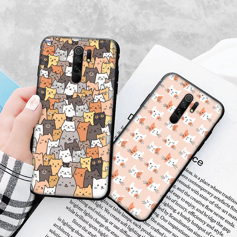 Black Case for Xiaomi Redmi 13C Note 9 iPhone XR 7 8 14 15 11 12 13 X XS Pro Max Samsung A25 S23 S24 FE Ultra Plus Cute Cats
