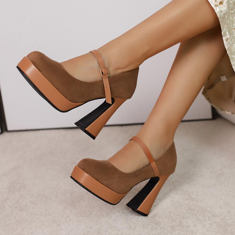Women's High-heeled Single Shoes Spring and Summer New Waterproof Table Thick Heel Large Size Shallow Mouth Low-top Shoes