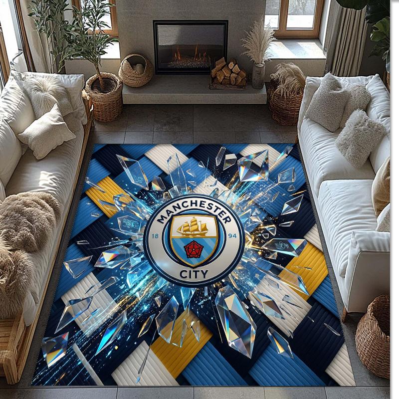 Фланелевый ковер с принтом Manchester City, нескользящий, мягкий, из полиэстера, для пола, декоративный коврик для спальни, гостиной, дивана