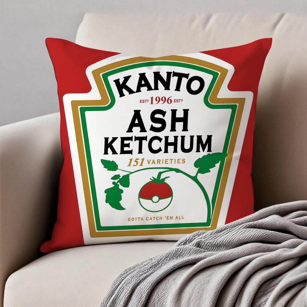 Funny KKetchupS Label Cushion Cover Pillowcase Antidustmite Invisible Zipper Short Plush Sofa Cushion