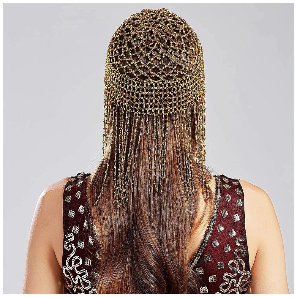 Shiny Beaded Hat Handmade Head Chain Exotic Headband Party