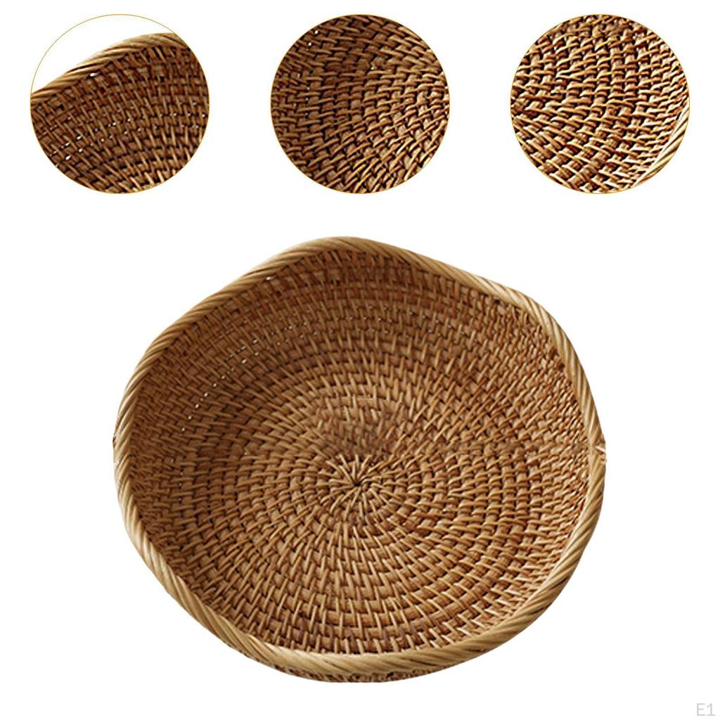 Rattan Basket Snack Holder Kitchen Organizer Desktop Storage Woven Bowl for Food