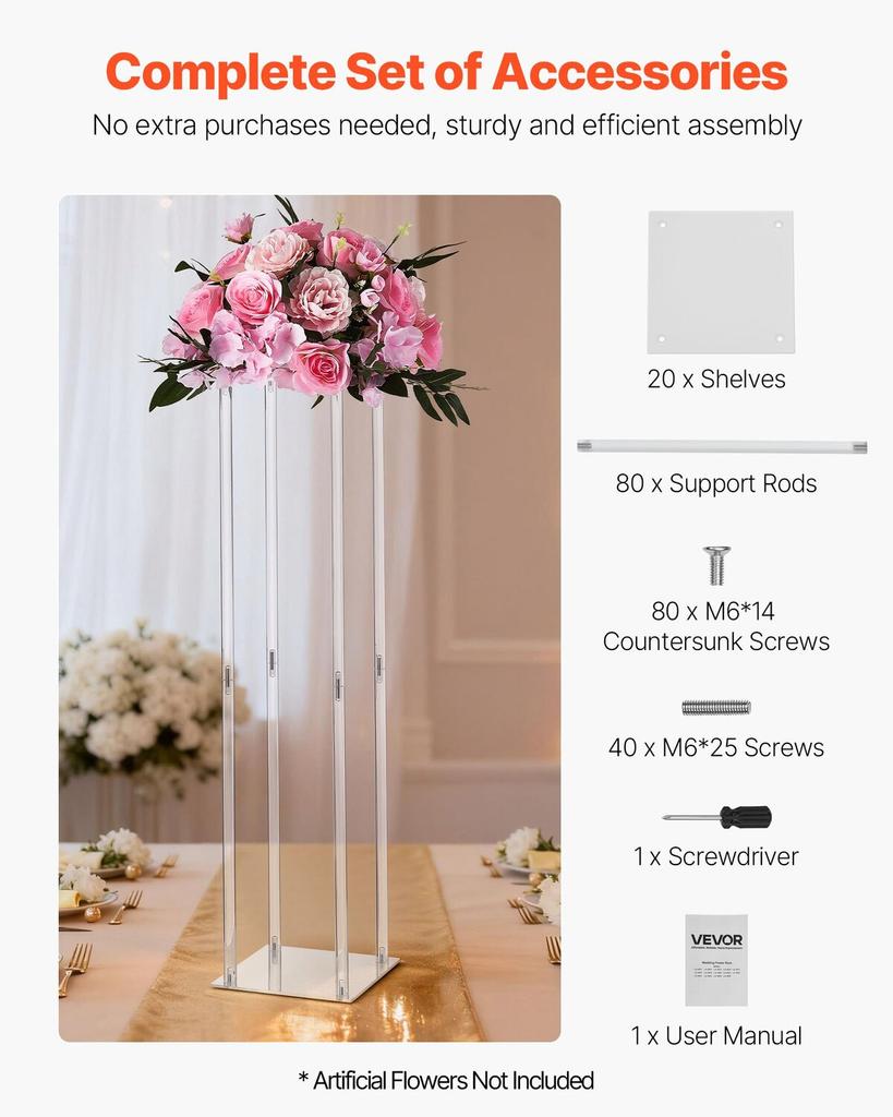 Wedding Flower Stand, 10PCS 80cm Column Flower Stand, Floral Stands with Acrylic Laminate, Cylindrical Cubic Floral Display Rack for Wedding, Party,