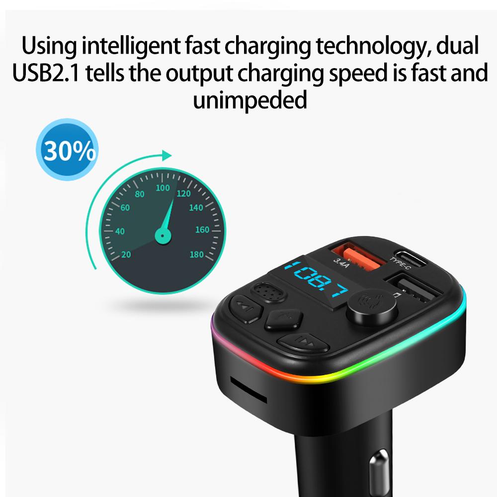 Автомобильный Bluetooth 5.0 FM-передатчик с подсветкой, автомобильный комплект громкой связи PD 20 Вт, два USB 3.4AU, диск/TF-карта, MP3-плеер, быстрое зарядное устройство