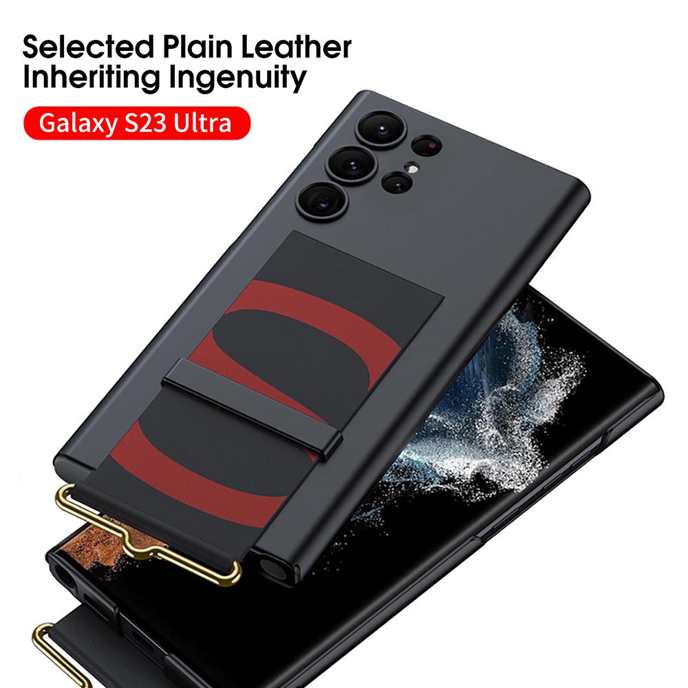 Для Samsung Galaxy S23 Ultra S23 Plus Чехол Кожаный Держатель с Ремешком на Запястье Защитная Крышка Матовый Пластик Для Galaxy S23 Ultra Чехол