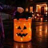 Illuminated Halloween Candy Basket Glowing Pumpkin Bag with LED Lights, Reusable Treat Spooky Tote Lights for Kids, Trick or Handbag Party Favors