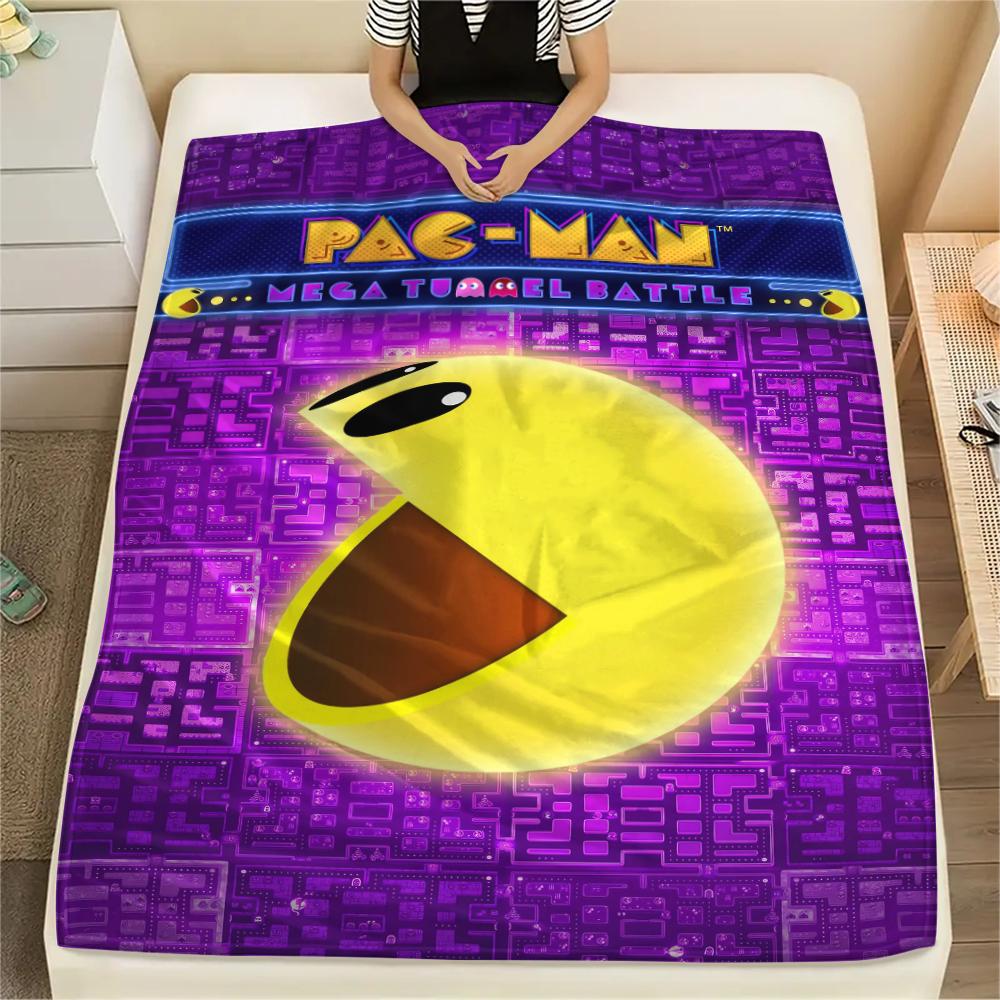 1 шт. Фланелевое одеяло с принтом Pacman, Высококачественное, Удобное для всех сезонов, Декор для дома, Тепло и уют, Идеально для подарков