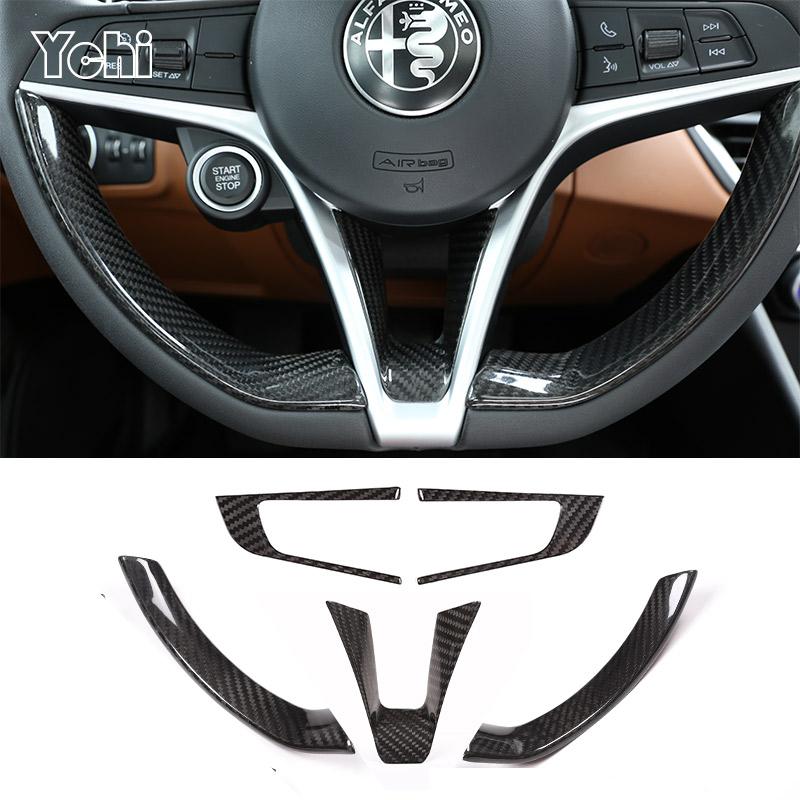 Real Carbon Fiber For Alfa Romeo Stelvio Giulia 2017-2019 Car Steering Wheel Decorative Frame Sticker Car Interior AccessoriesDA4