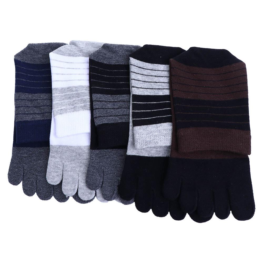 Cotton Breathable Simple Middle Tube Socks With Toes Stripe Hosiery Man Socks Five Finger Socks