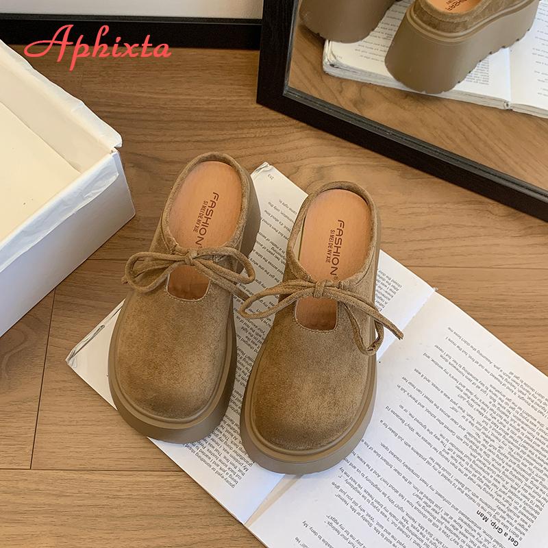 Модные женские шлепанцы на танкетке Aphixta, платформа, слипоны, женские мюли, лакоративное украшение в виде банта, роскошные брендовые слайды, дизайнерская обувь