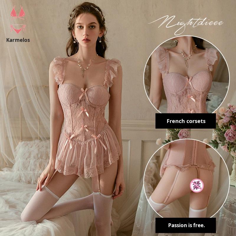 Women's Summer Camisole with Lace Vest and Mesh Uniform Seductive Sexy See-Through Outfit for Nightclubs 2128