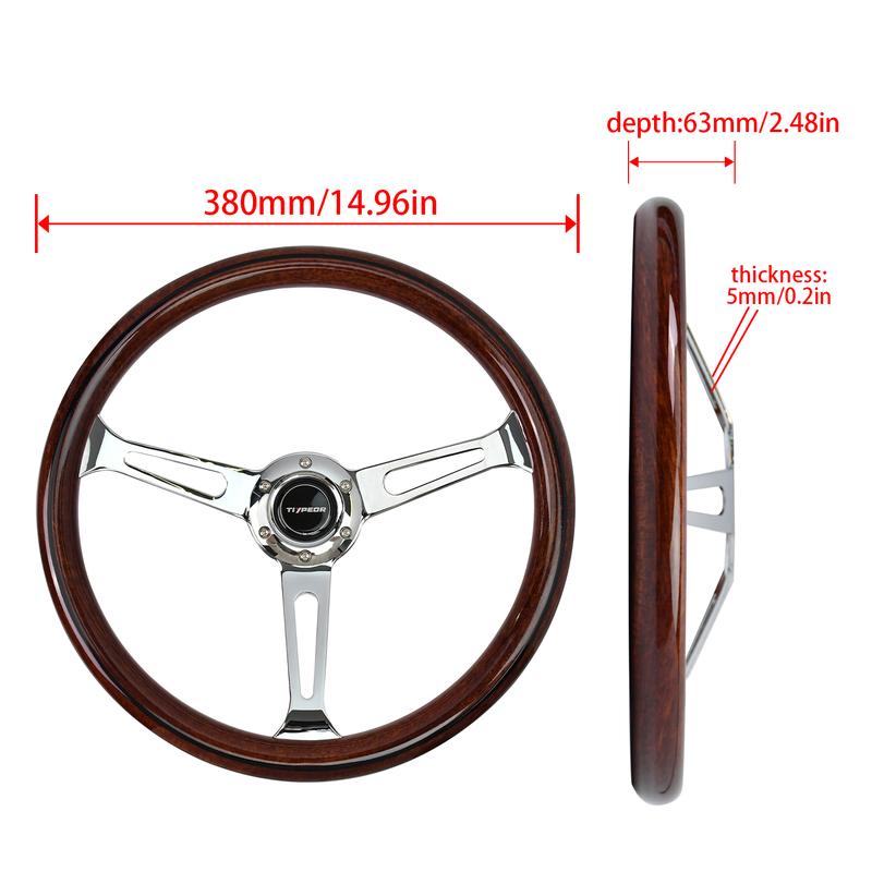 TIYPEOR Classic Wooden Steering Wheel 15inch 380mm Universal Vintage Wood Car Steering Wheel Racing Steering Wheel for Game