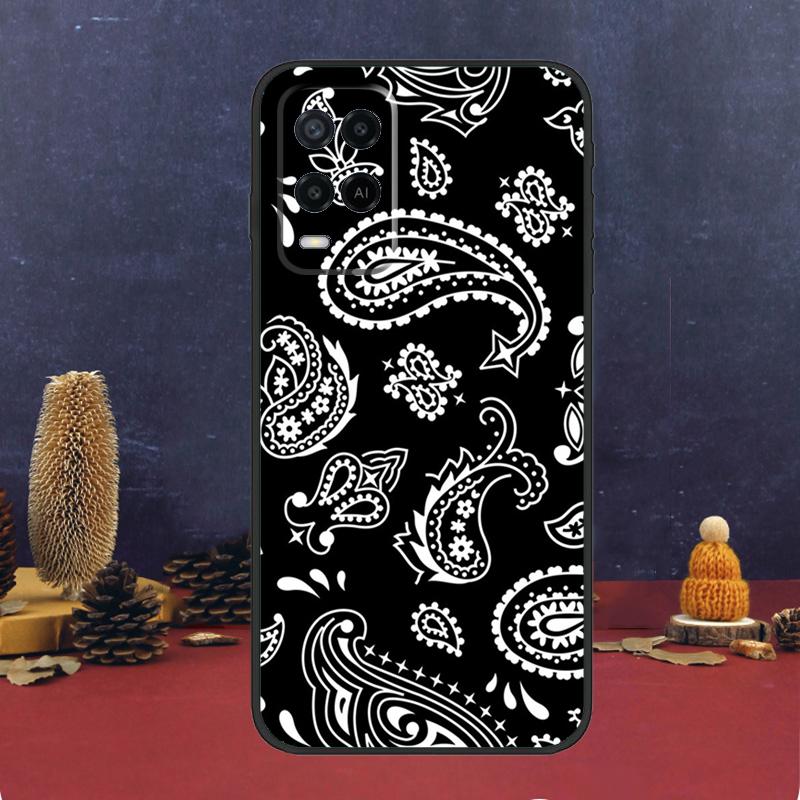 Черный Бандана Пейсли Чехол Для Oppo A16 A76 A96 A17 A57 A40 A60 A80 A98 A58 A78 A18 A38 A54 A74 A94 A15 A5 A6 Pro
