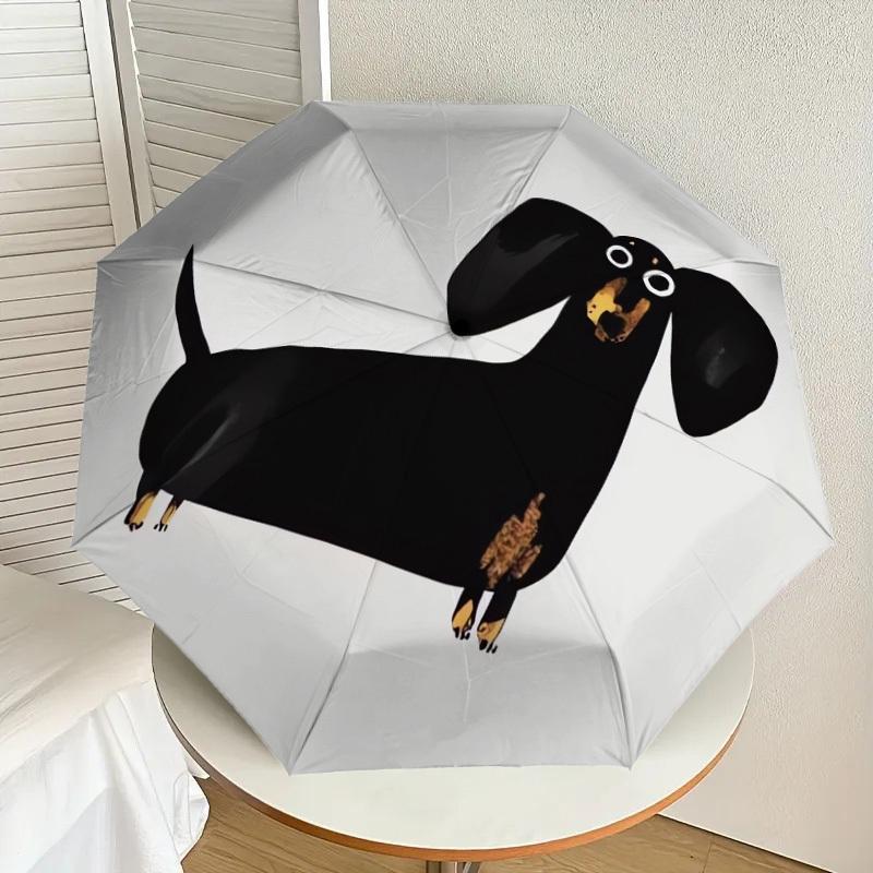 1pc Black Dachshund with Big Eyes Umbrella with Plastic Handle,Suitable for All Seasons Home Travel Outdoor UmbrellaDD1449