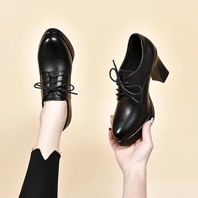 Остроносые туфли-лодочки с глубоким вырезом, женские, осенние, новые, из коровьей кожи, водонепроницаемые, на устойчивом толстом каблуке, с ремешком, туфли на высоком каблуке, ботильоны