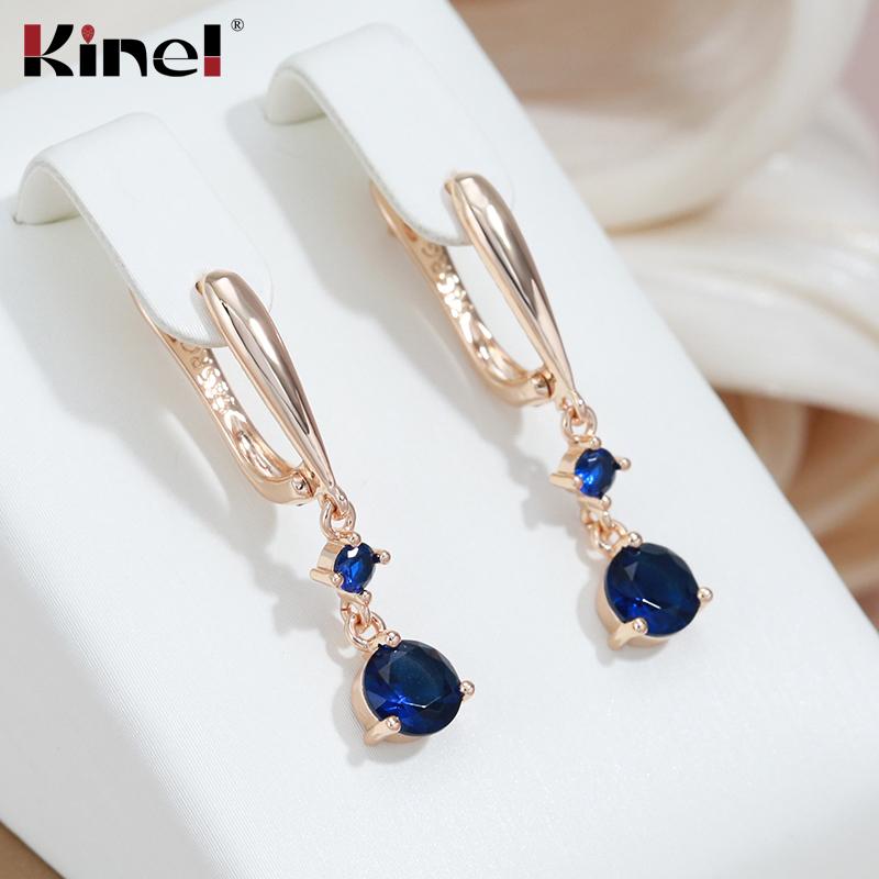Длинные серьги-капли Kinel с синим цирконием для женщин, серьги с подвесками цвета розового золота