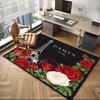 Romantic Paris Eiffel Tower Roses Rug - French Inspired Home Decor, Elegant Black Background with Red and White Flowers