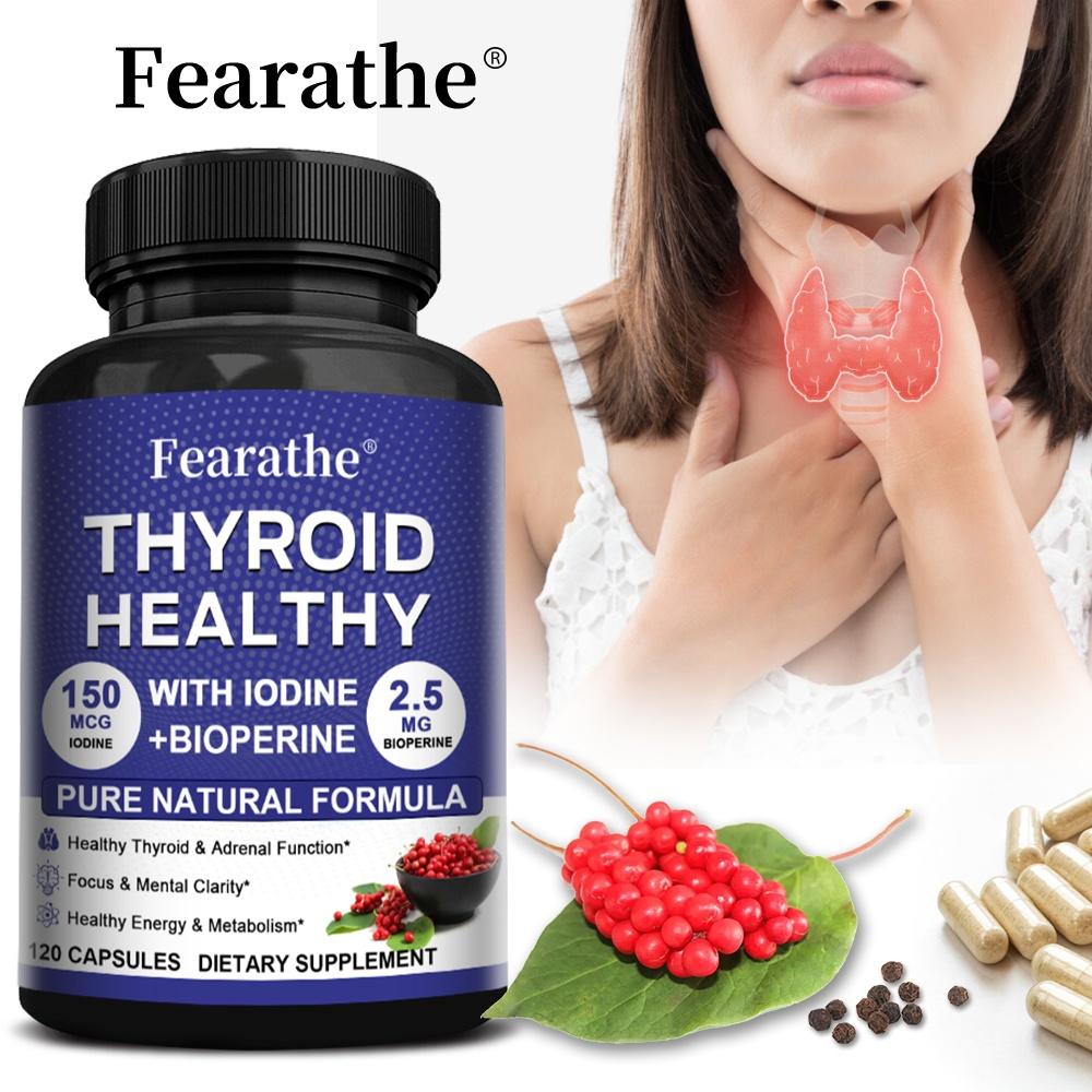 Fearathe Thyroid Wellness Complex Supplements with Iodine, B12, Selenium, L-Tyrosine, Ashwagandha, Schisandra, Bladderwrack, Kelp, 120 Caps