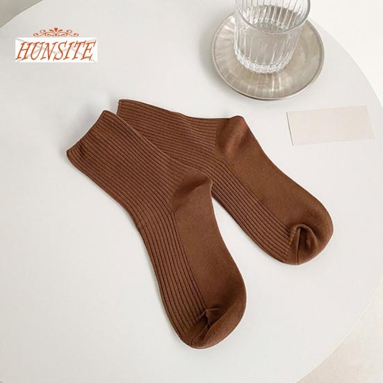 1 Pair Mid-tube Elastic Women Socks Casual Solid Color Ribbed Sports Socks