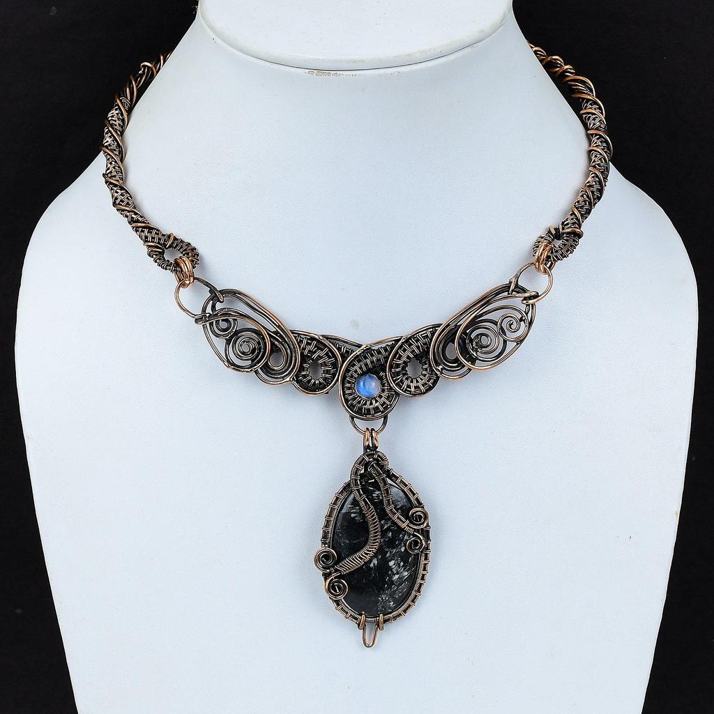 Ожерелье с хризантемой, медная проволока, ожерелье с лунным камнем, ожерелье с драгоценными камнями, хризантема, медные украшения, ожерелье ручной работы, подарок для мамы