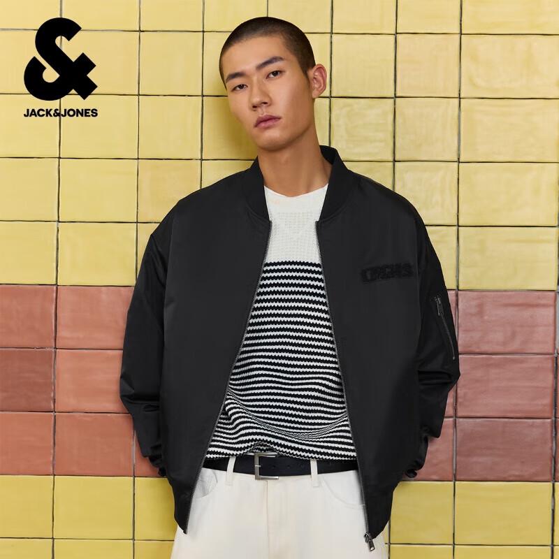 JACK&JONES Men's Autumn Baseball Collar Jacket with Letter Decor