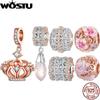 925 Sterling Silver Rose Golden Autumn Charm Hollowed-out Beads Glass Pendant Fit Original Bracelet DIY Jewelry Accessory