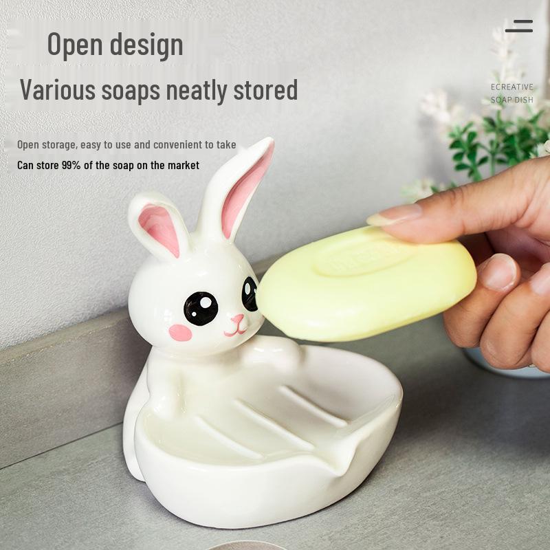 Креативная керамическая мыльница в виде кролика - Без скопления воды для ванной комнаты отеля или умывальника