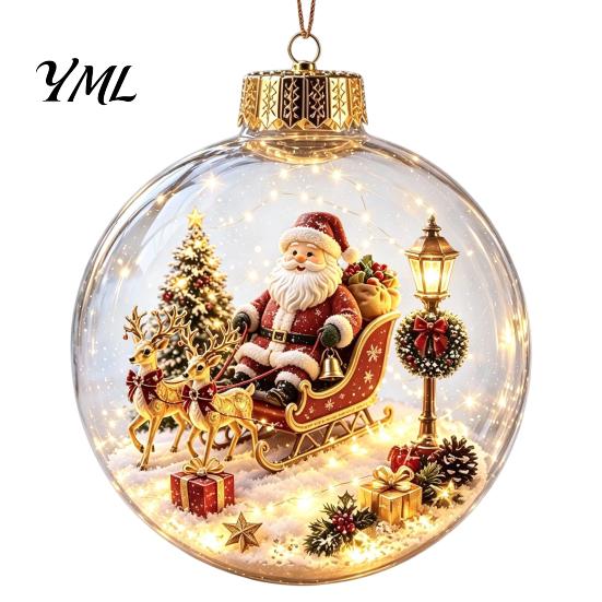 Hanging Ornaments for Tree Lighted Christmas Ball Ornaments, 3D Miniature Scene with Warm LED Indoor Party Supplies Light, Clear Acrylic Bauble
