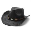American Eaves Western Cowboy Hat Men'S Spring And Autumn Outdoor L Crack Hat Women'S Leather Sunshade Knight Hat