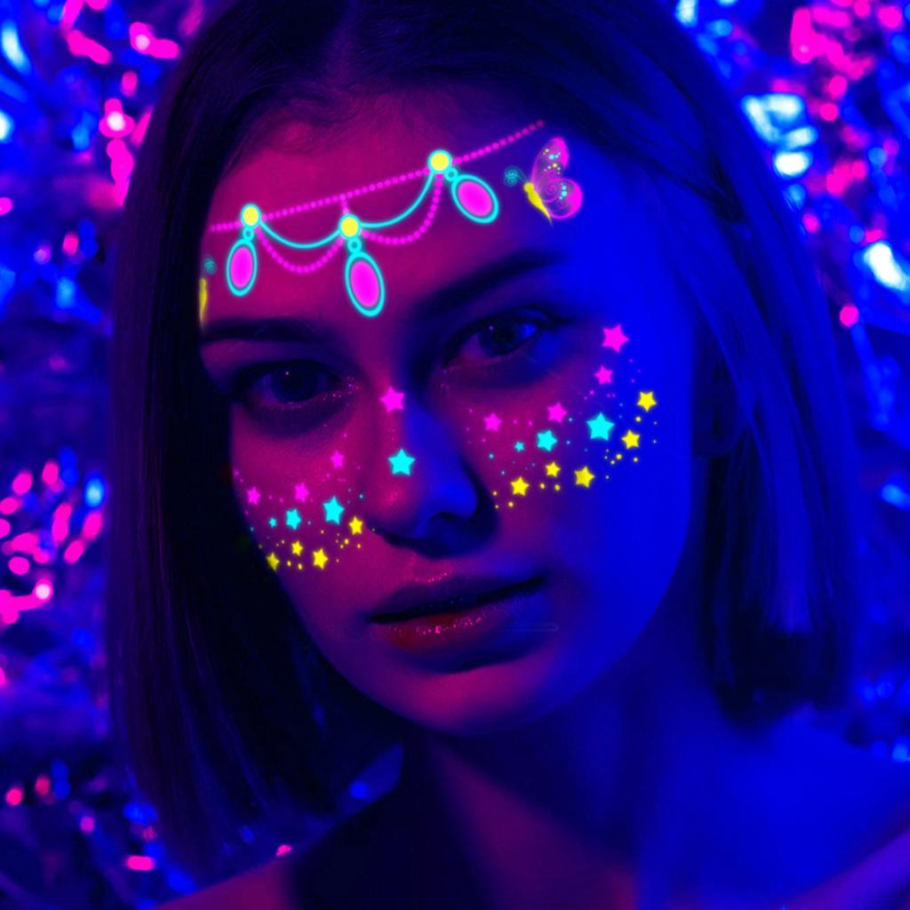 Карнавальный музыкальный фестиваль флуоресцентные наклейки для лица водонепроницаемые ночные клубы макияж шар неоновые светящиеся наклейки