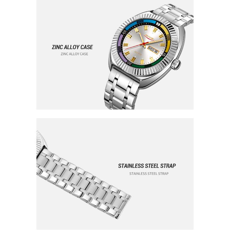 Skmei Ретро Мужские Кварцевые Часы Мода Спорт Застежка-бабочка Стальной Ремешок Календарь Недели Большой Циферблат Часы Для Мужчин