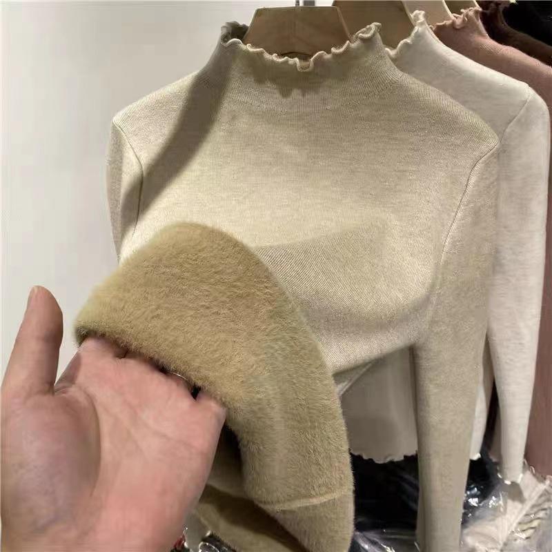 Осенне-зимний длинный рукав вязаный базовый свитер для женщин с полувысоким воротником плюшевый повседневный бархатный пуловер женские свитера элегантный облегающий трикотаж 25276
