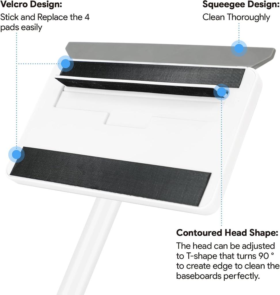 Baseboard Cleaner Tool with Handle,Baseboard Cleaner with Extendable Long Handle,4Reusable Cleaning Pads Wall Cleaner for Baseboards Cleaning, Ceiling