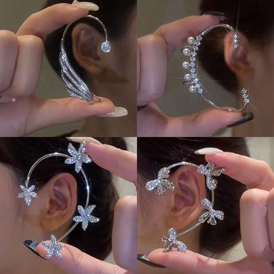 Модные серебряные циркониевые блестящие зажимы для ушей для женщин без пирсинга, серьги-крючки, манжеты, модные украшения