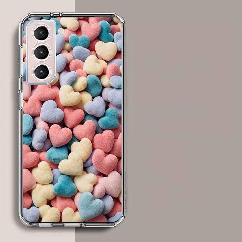 Пушистый Чехол-Сердечко Для Samsung Galaxy S25 Edge S24 S23 FE S21 S20 S10 Plus S22 S26 Ultra Чехол Прозрачные Чехлы TPU Capa Shell Co